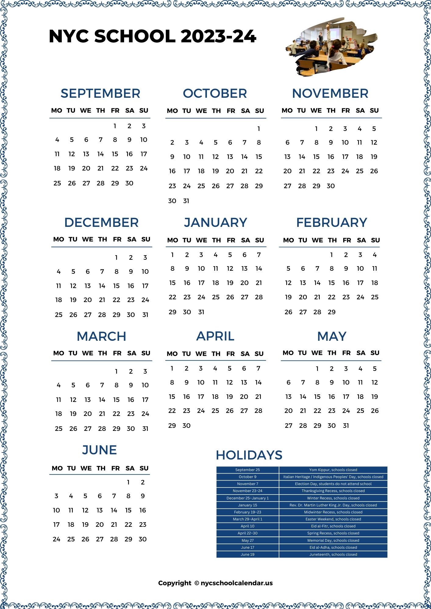 NYC School Calendar 202324 With Holidays [NYC DOE Calendar]