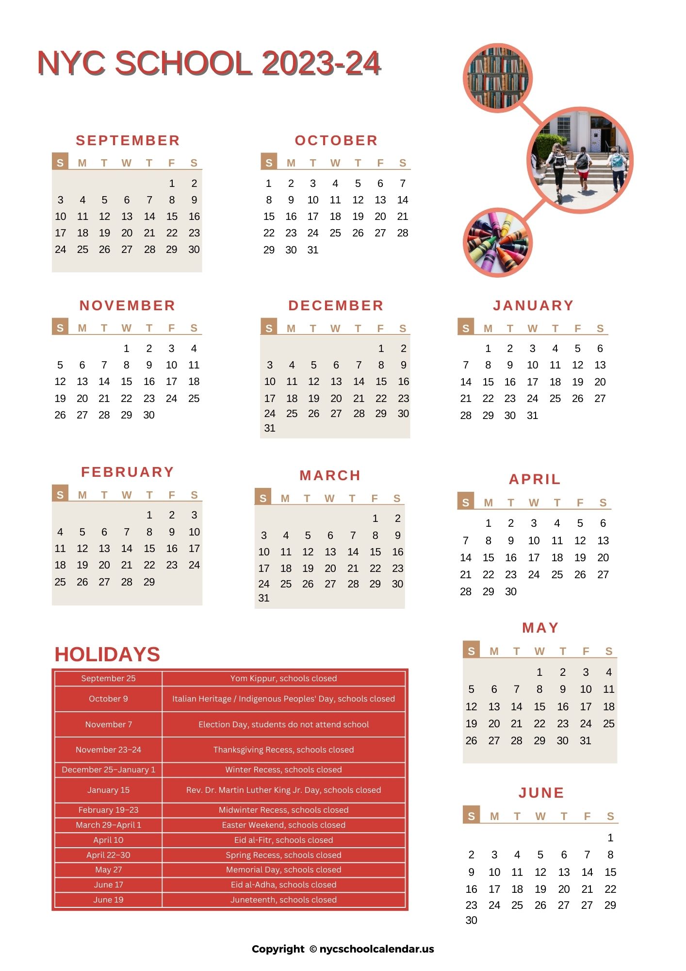 NYC School Calendar 202425 With Holidays [NYC DOE Calendar]