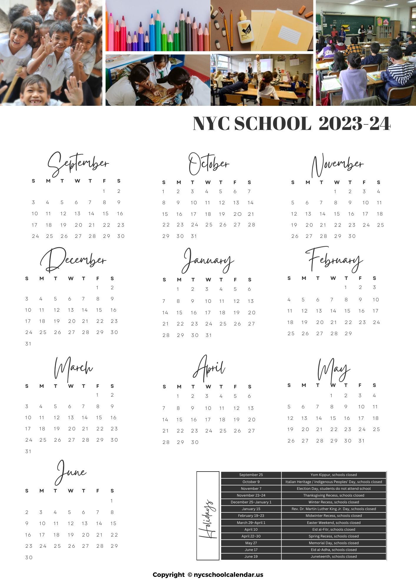 NYC School Calendar 202425 With Holidays [NYC DOE Calendar]